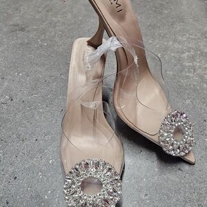 Elegant Tan Heels with Crystal Embellishments